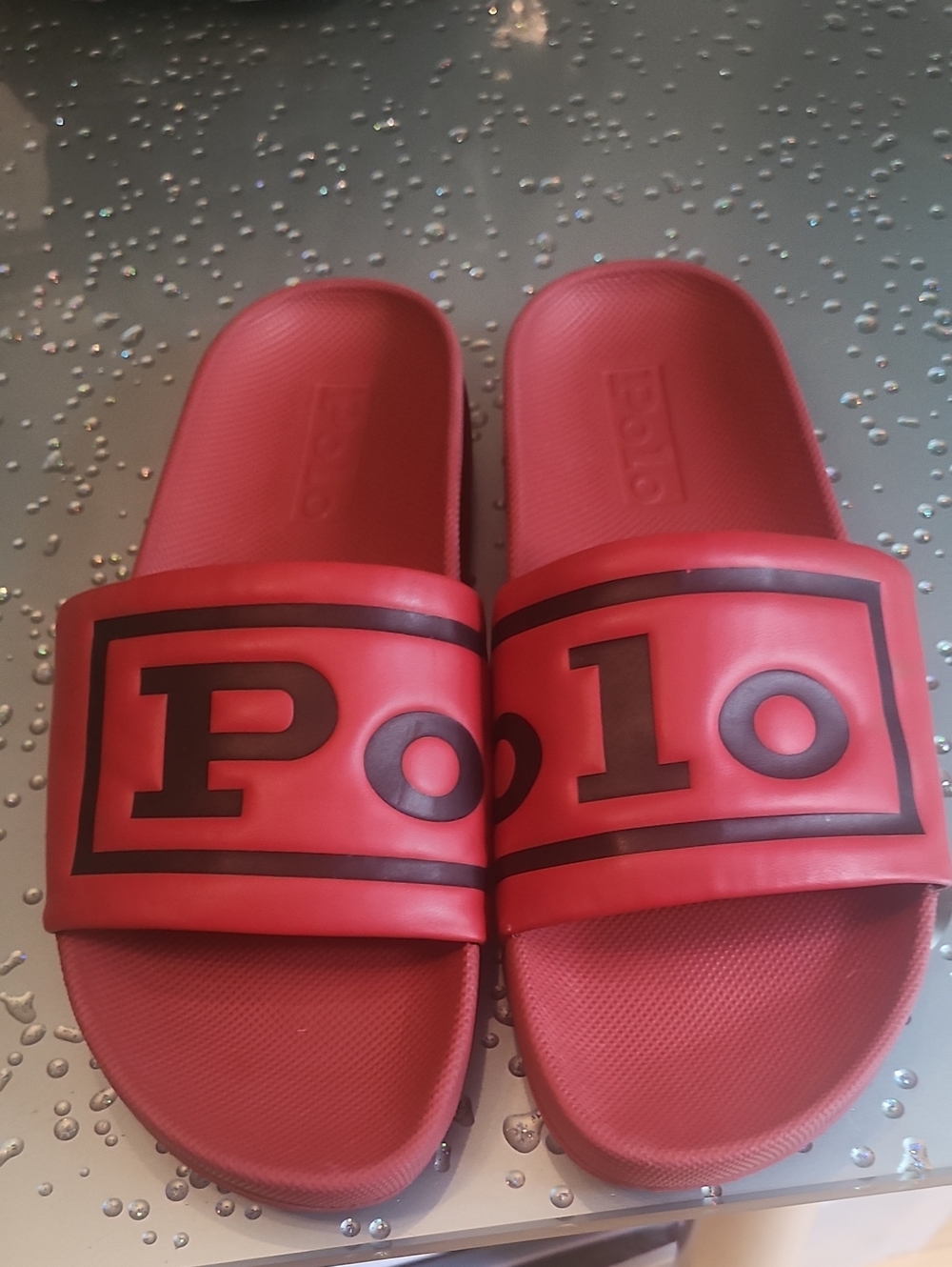Polo by Ralph Lauren Red Slip-On Sandals with Black Logo Detail